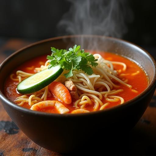A bowl of spicy and flavourful Laksa noodles